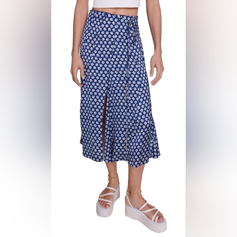 NWT Maje Clover-Print Satin-Effect Midi Skirt, EU 36